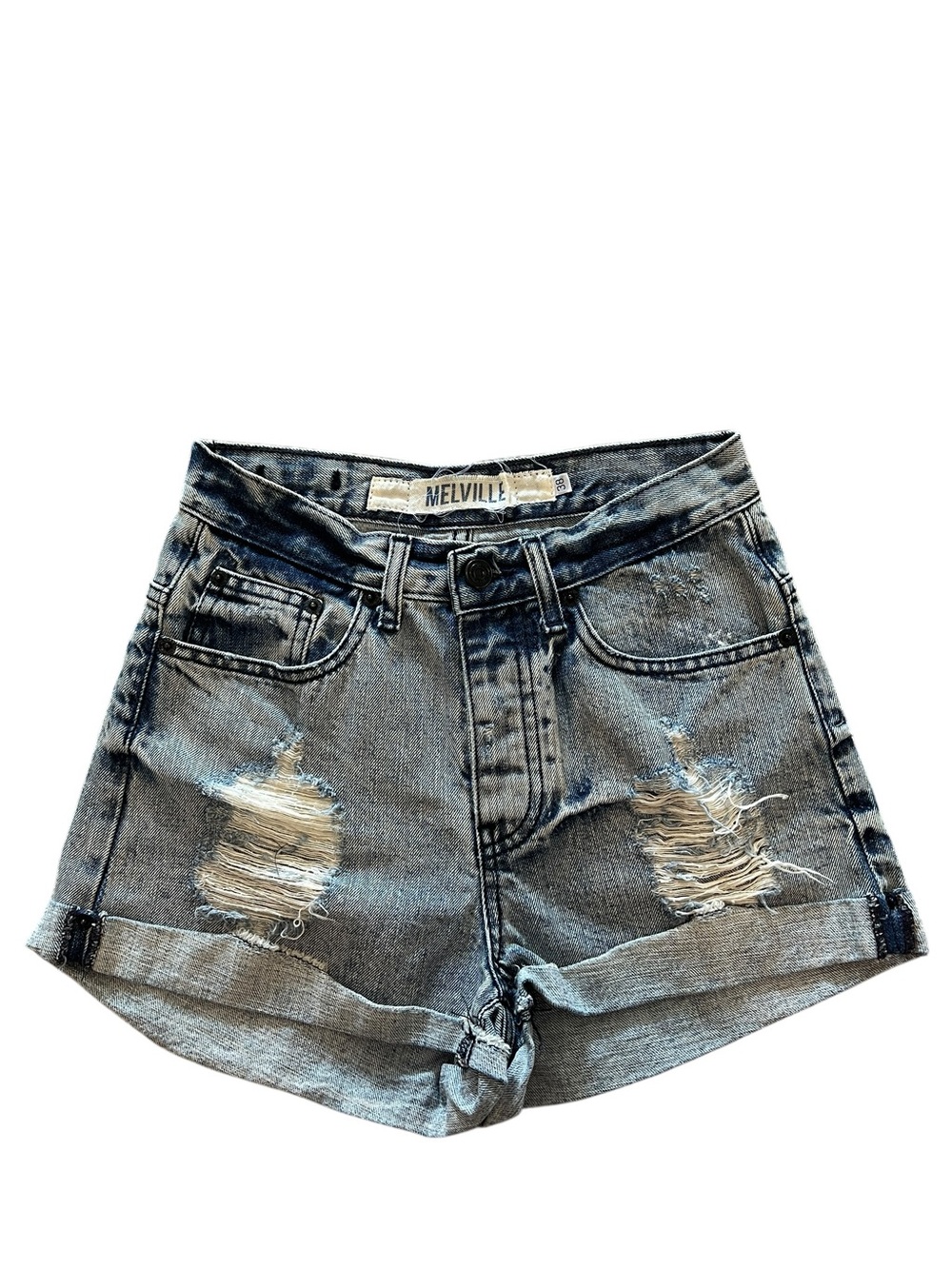 Brandy Melville Acid Wash Distressed High-Waist Denim Shorts-Tagged 38, Fits 2-4
